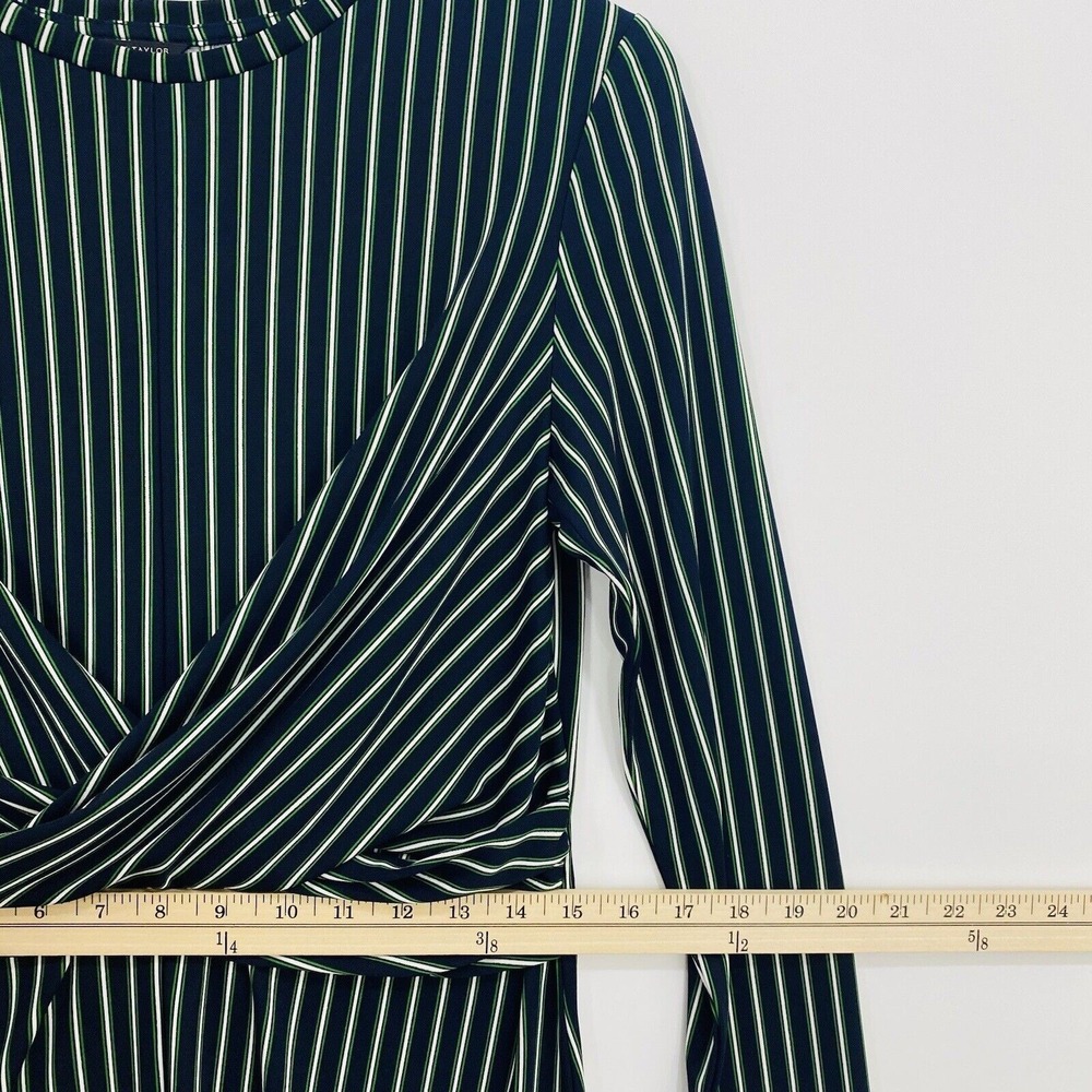 ANN TAYLOR Womens Midi Dress Petite 10P Blue Green Stripe Sheath 3/4 Sleeve Chic - Picture 12 of 13